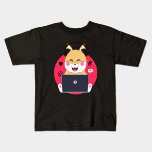 Kawaii shiba inu dog working from home Kids T-Shirt